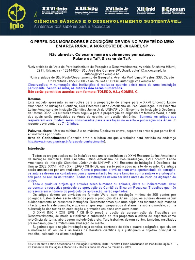 Modelo de Trabalho Inic - 2022 | PDF | Abstract (resumo) | Science