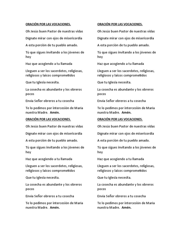 Oración Por Las Vocaciones | PDF | Intercesión | María, madre de Jesús
