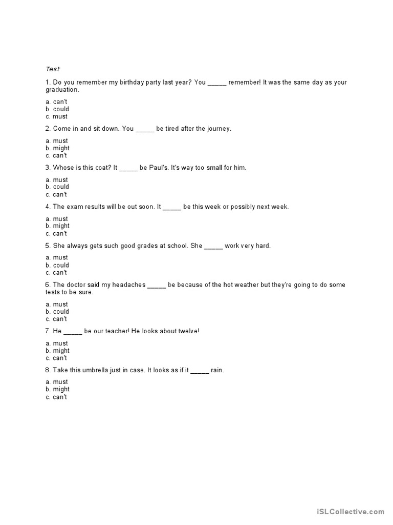 Present Modals of Deduction Exercises | PDF | Self-Improvement
