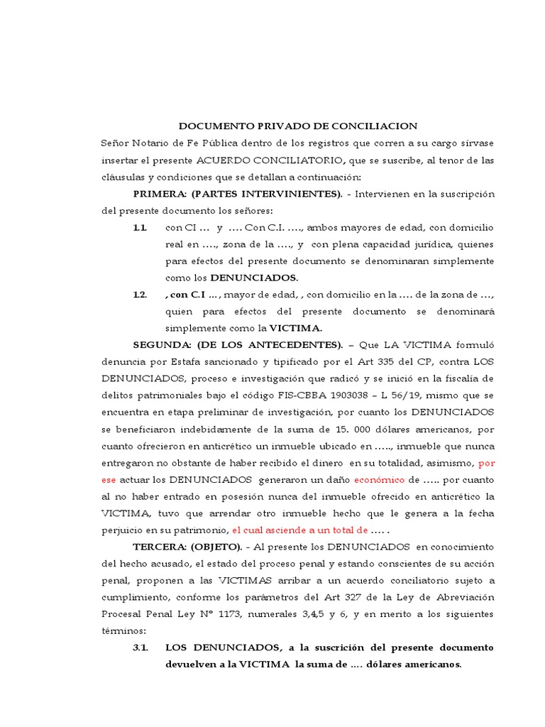 Acuerdo Conciliatorio Penal en Bolivia | PDF | Justicia | Crimen y ...