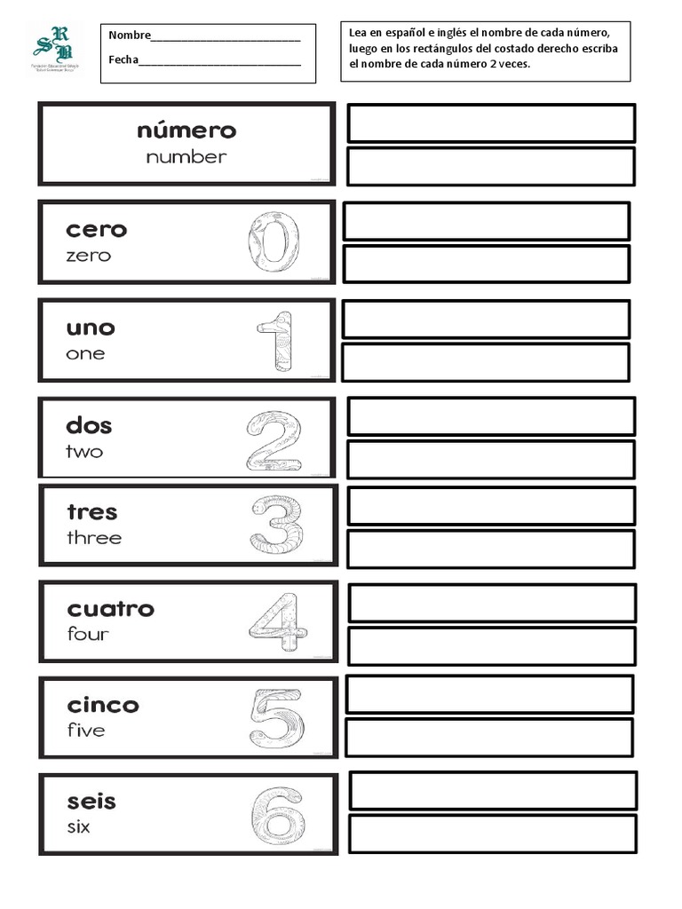 Numeros en Ingles 1-20 | PDF