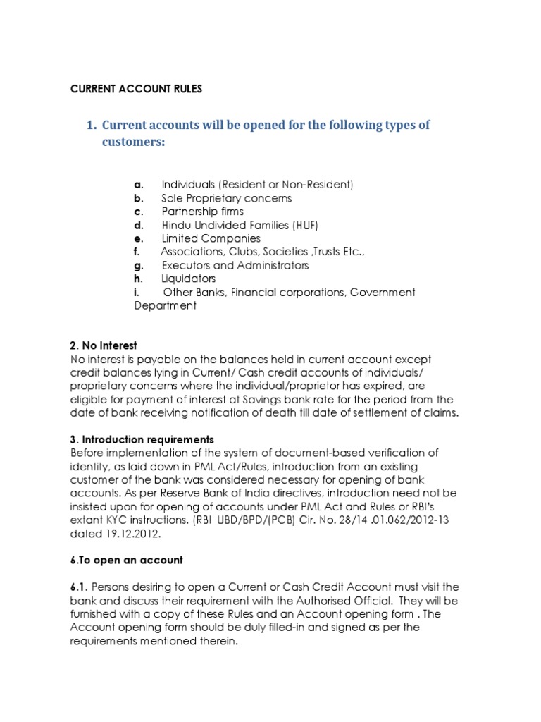 Current Account Opening Rules and Guidelines | PDF | Cheque | Banks