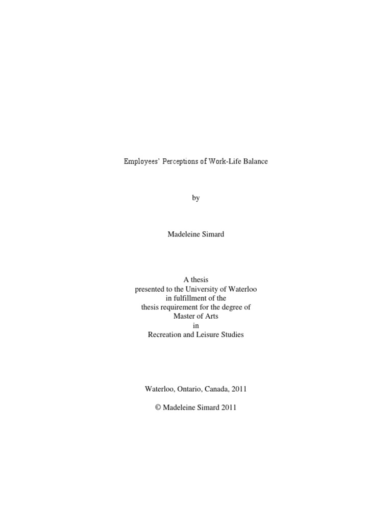 Employees Perceptions of Work-Life Balance - Master Thesis | PDF