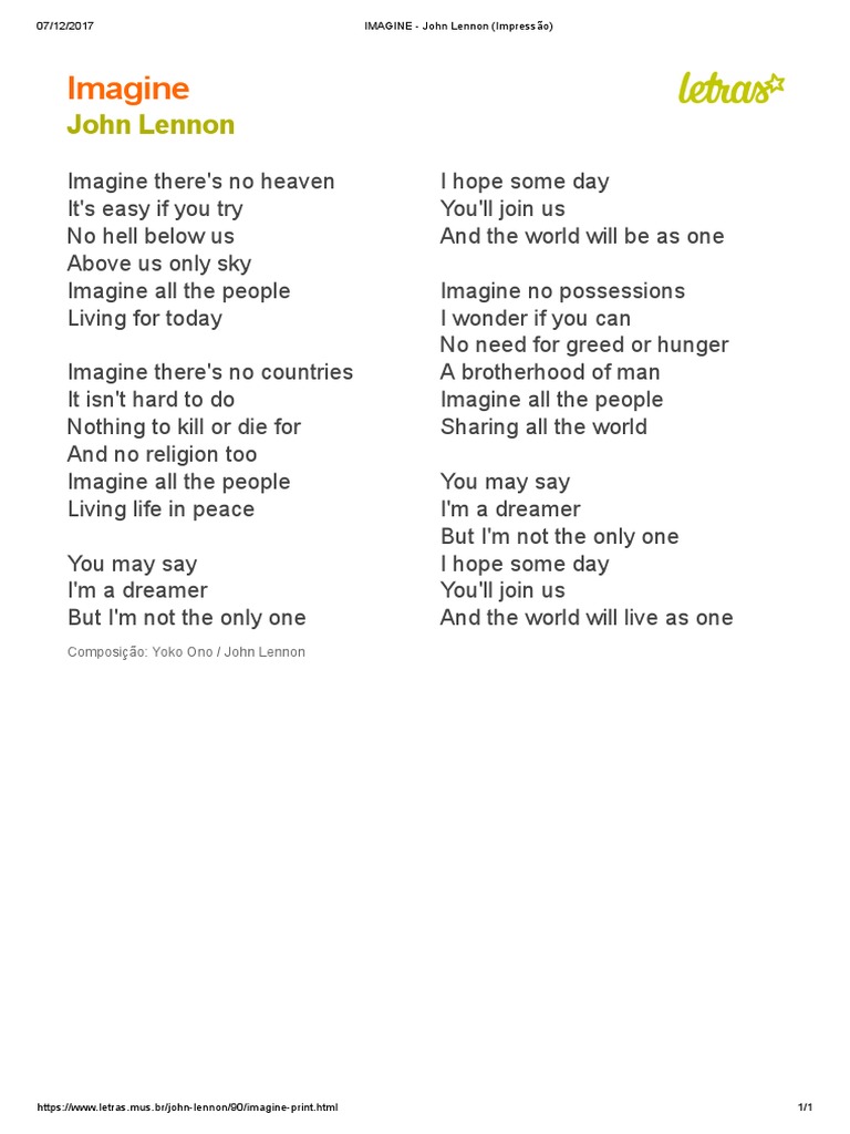 John Lennon - Imagine Lyrics | PDF