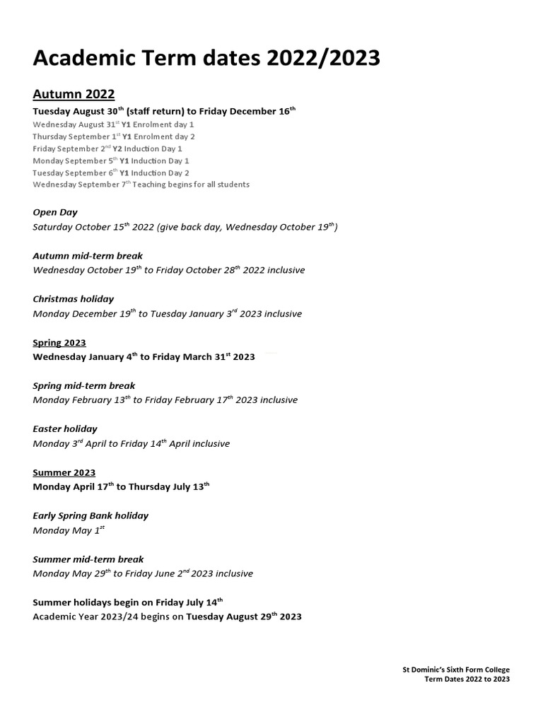 Academic Term Dates 2022 to 2023 272460673 2 PDF