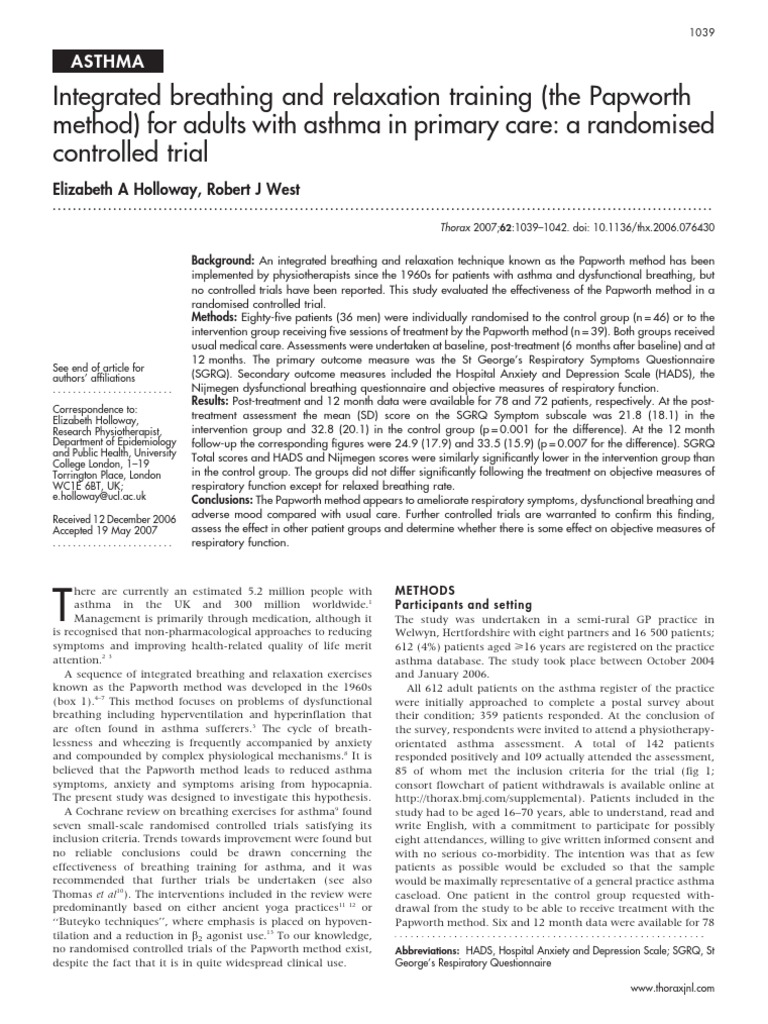 Integrated Breathing and Relaxation Training (The Papworth Method) For
