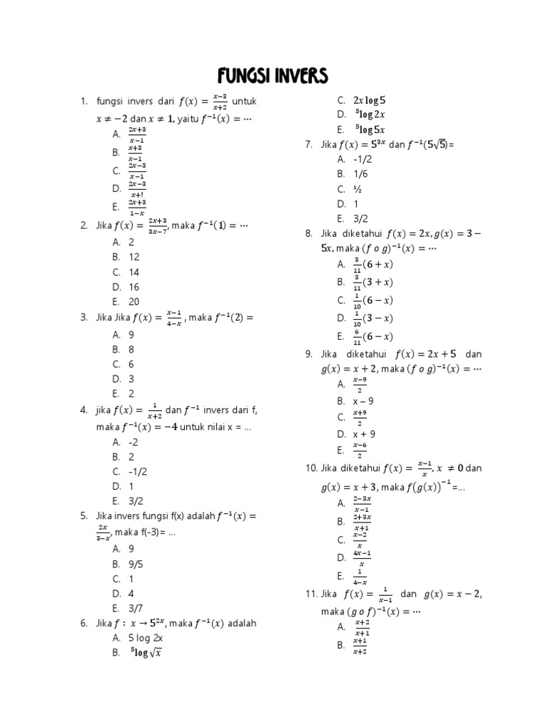 Soal Latihan Fungsi Invers | PDF | Metode & Bahan Ajar