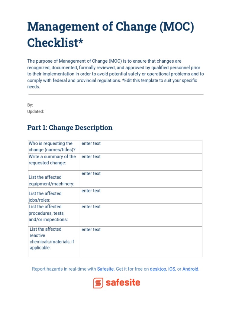 MOC Safety Checklist and Guidelines | PDF | Technology & Engineering