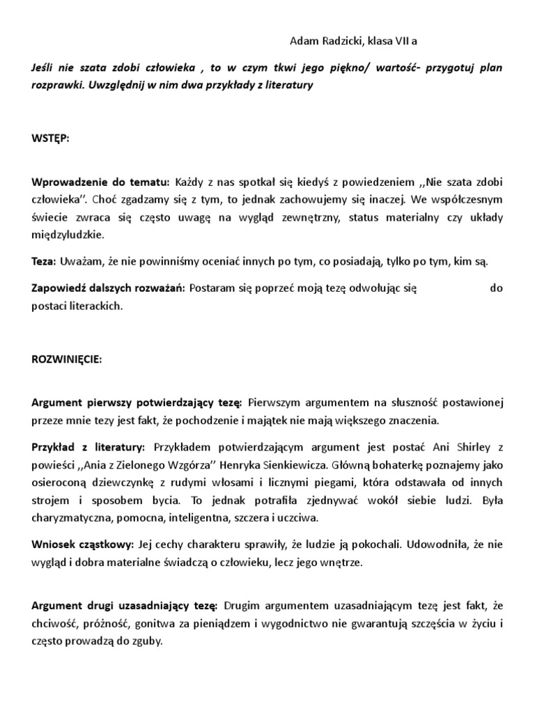 Podróż Nie Jedno Ma Imię. PLAN ROZPRAWKI. | PDF