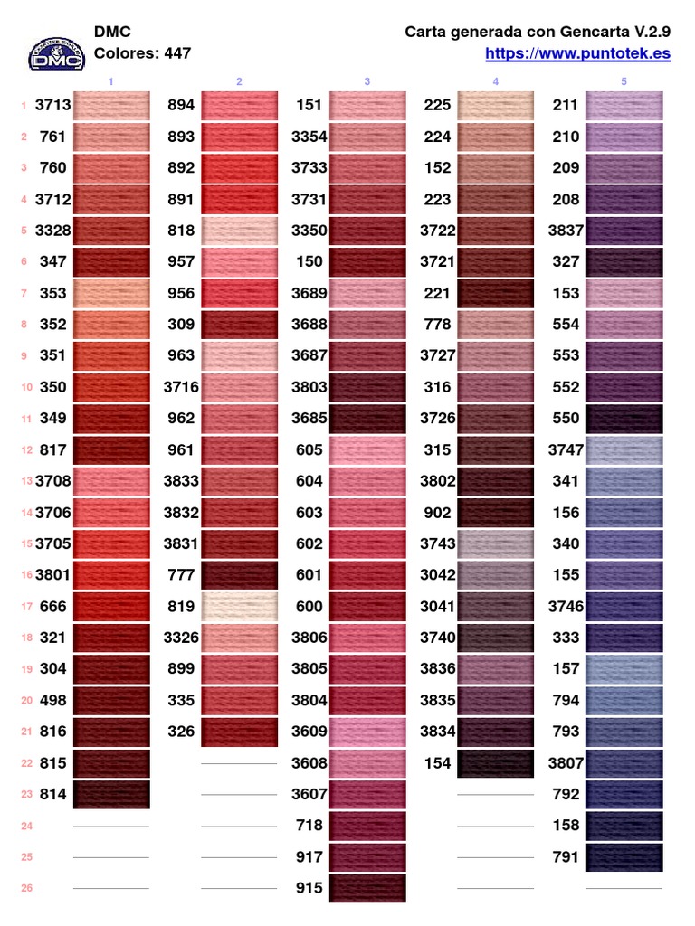 Carte des couleurs DMC PDF | PDF