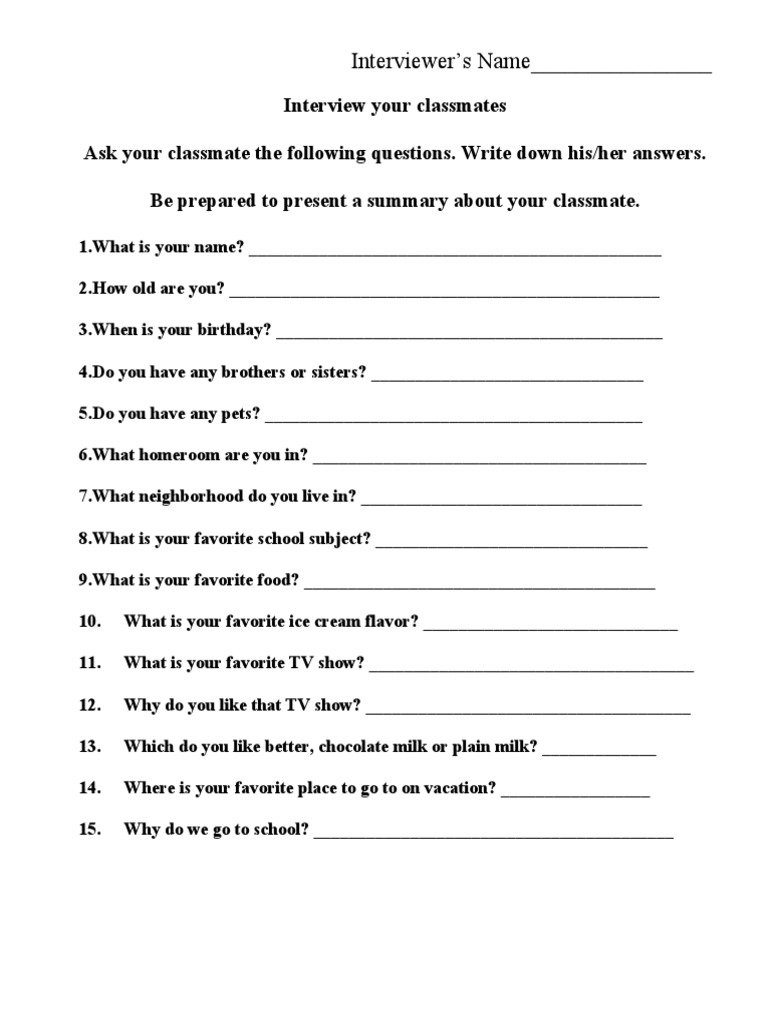 Interviewing your classmates activities promoting classroom dynamics