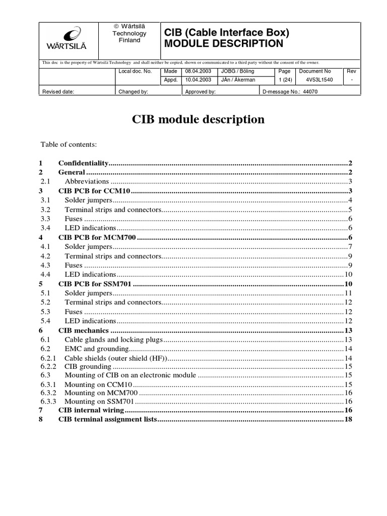 CIB Module Overview for Wärtsilä Systems | PDF | Electrical Connector ...