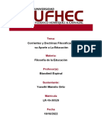 Corrientes y Doctrinas Filosóficas y Su Aporte A La Educación