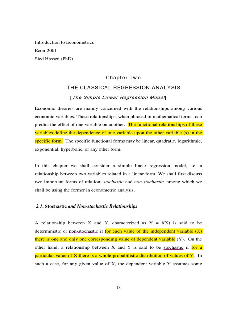 ECO - Chapter 2 SLRM | PDF | Ordinary Least Squares | Estimator