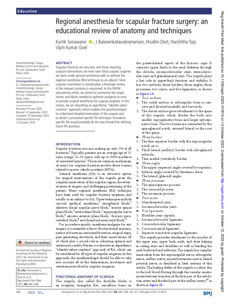 Regional anesthesia for scapular fracture surgery an educational