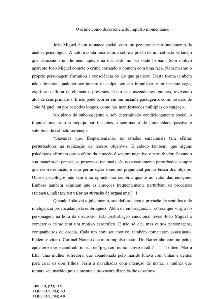 João Miguel de Rachel de Queiroz PDF Emoções Psicologia