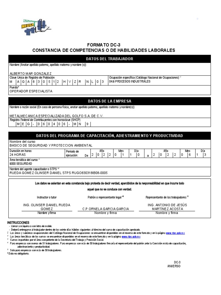 Formato DC-3: Constancia Laboral | PDF | Negocios
