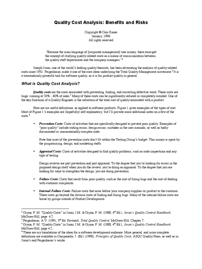 Quality Cost Analysis | PDF