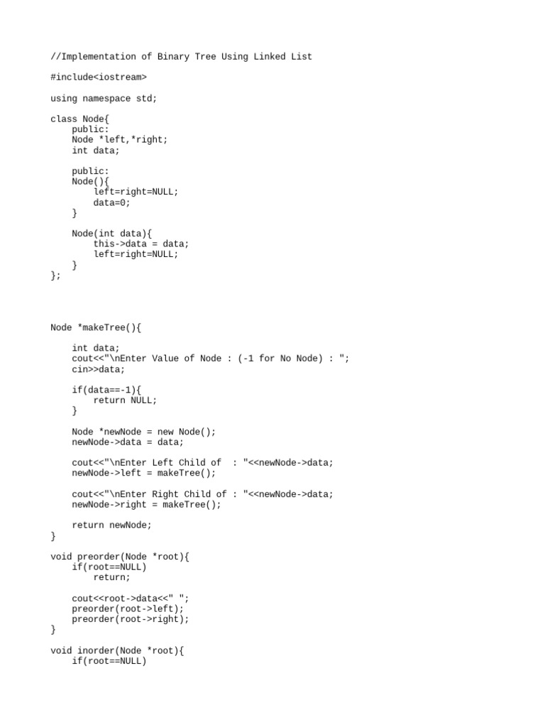 Tree2 Implementation of Binary Tree Using Linked List | PDF