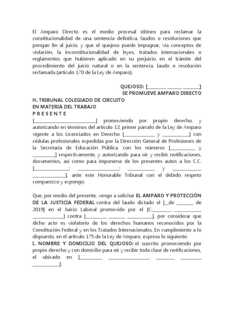 Amparo directo contra laudo 1 pdf sentencia ley demanda judicial