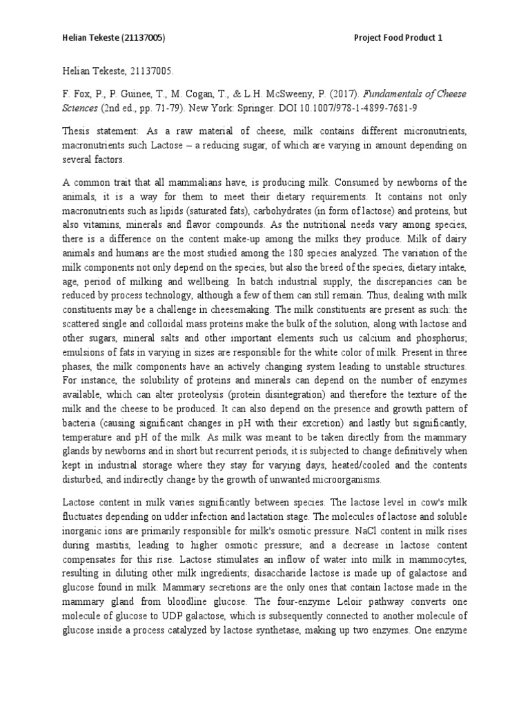 Lactose in Cheese | Download Free PDF | Milk | Nutrients