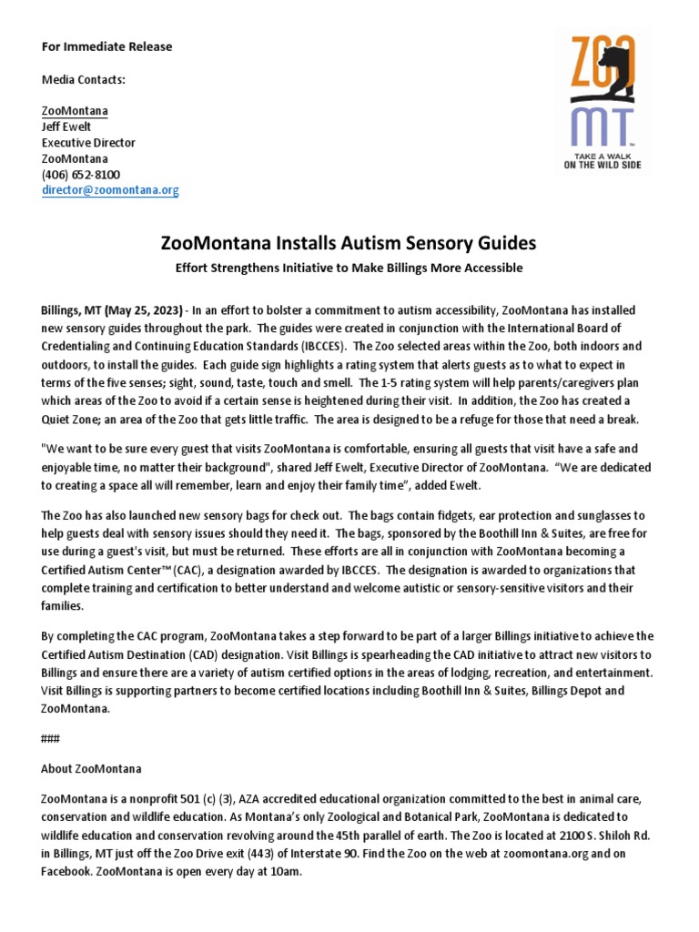 Press Release ZooMontana Installs Autism Sensory Guides '23 PDF