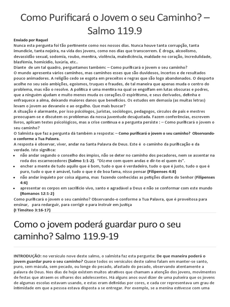 Purificação do Caminho do Jovem | PDF | Autoajuda