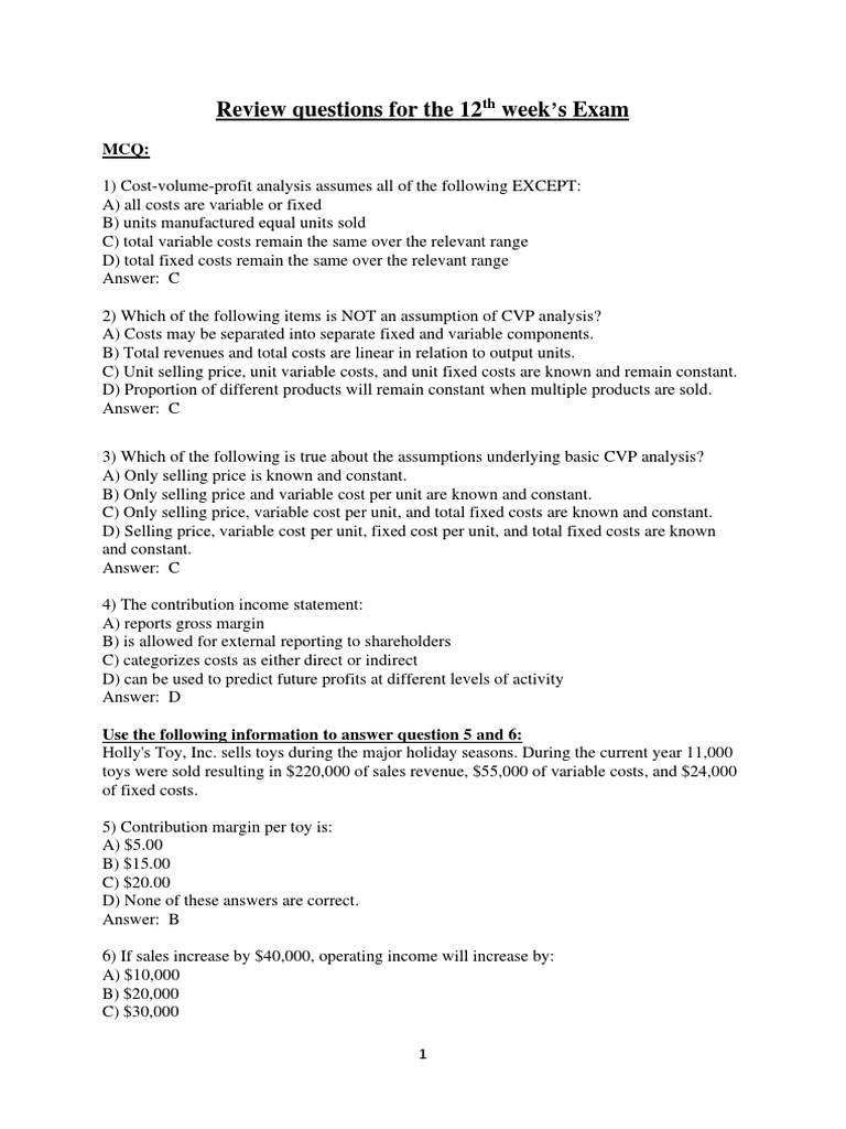 CVP Analysis Exam Review Questions | PDF | Pricing | Income Statement