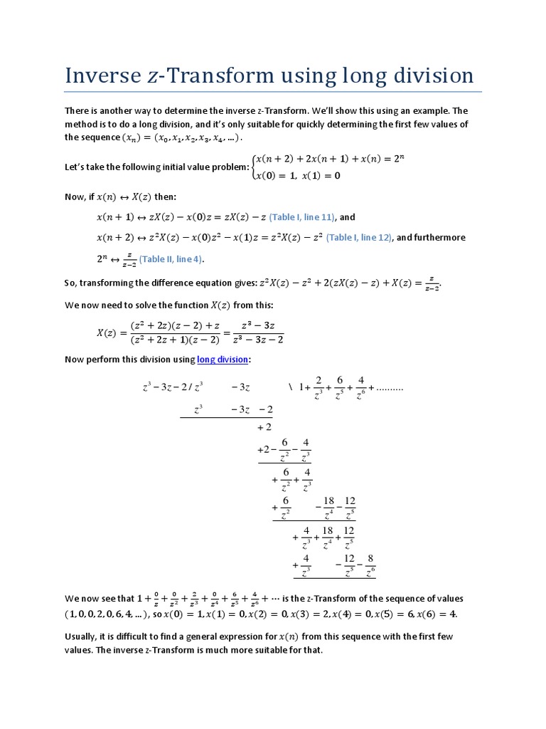 Inverse Z-Transform via Long Division | PDF | Mathematical Objects ...