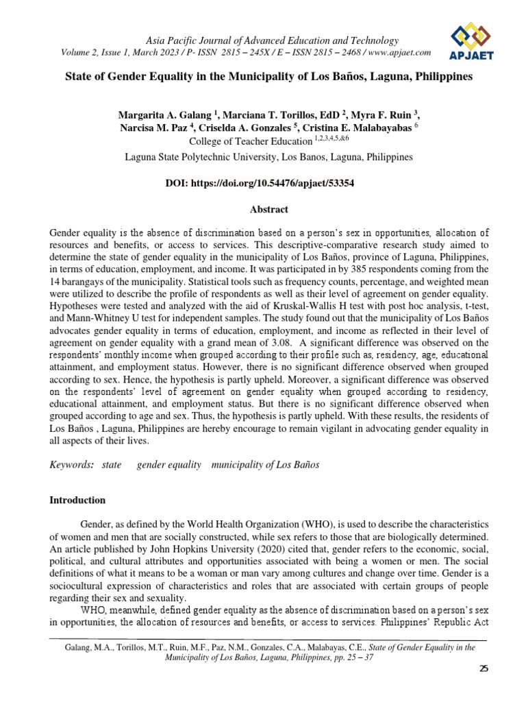 Gender Equality in Los Baños, Laguna | PDF | Gender | Gender Studies