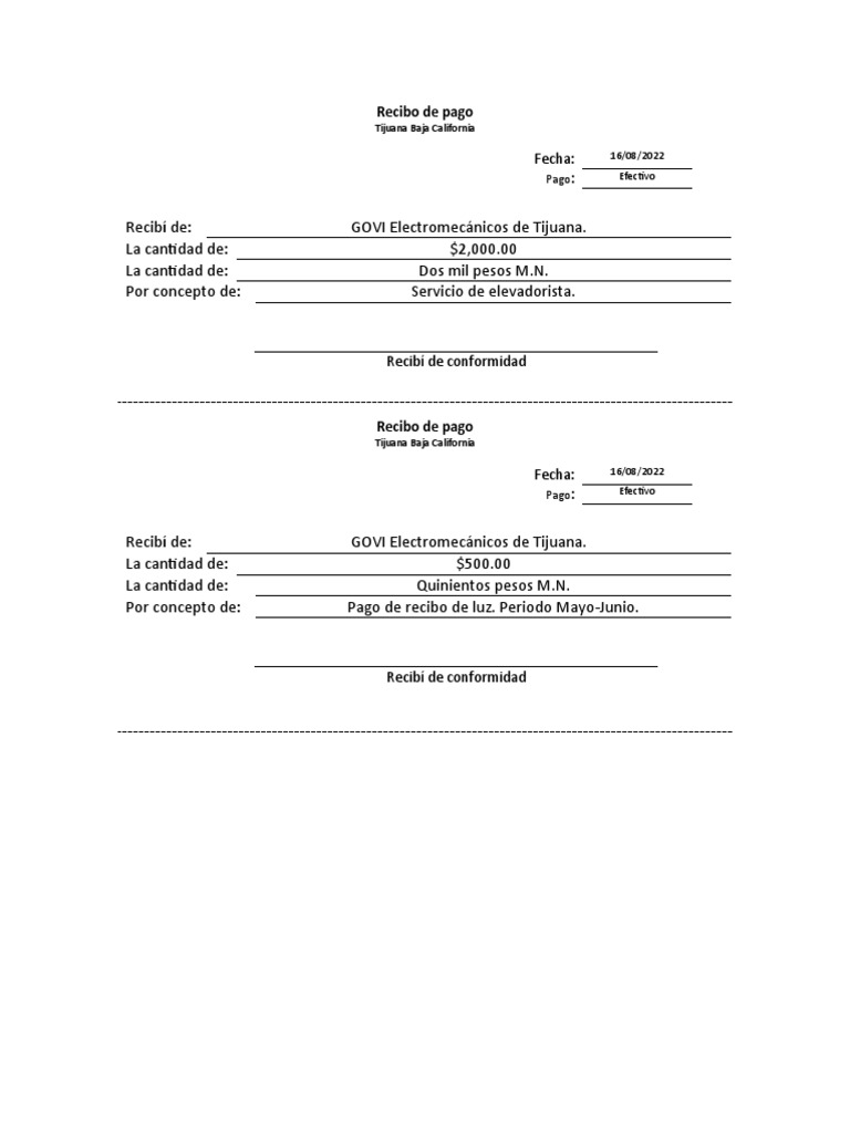 Formato Recibo de Pago | PDF