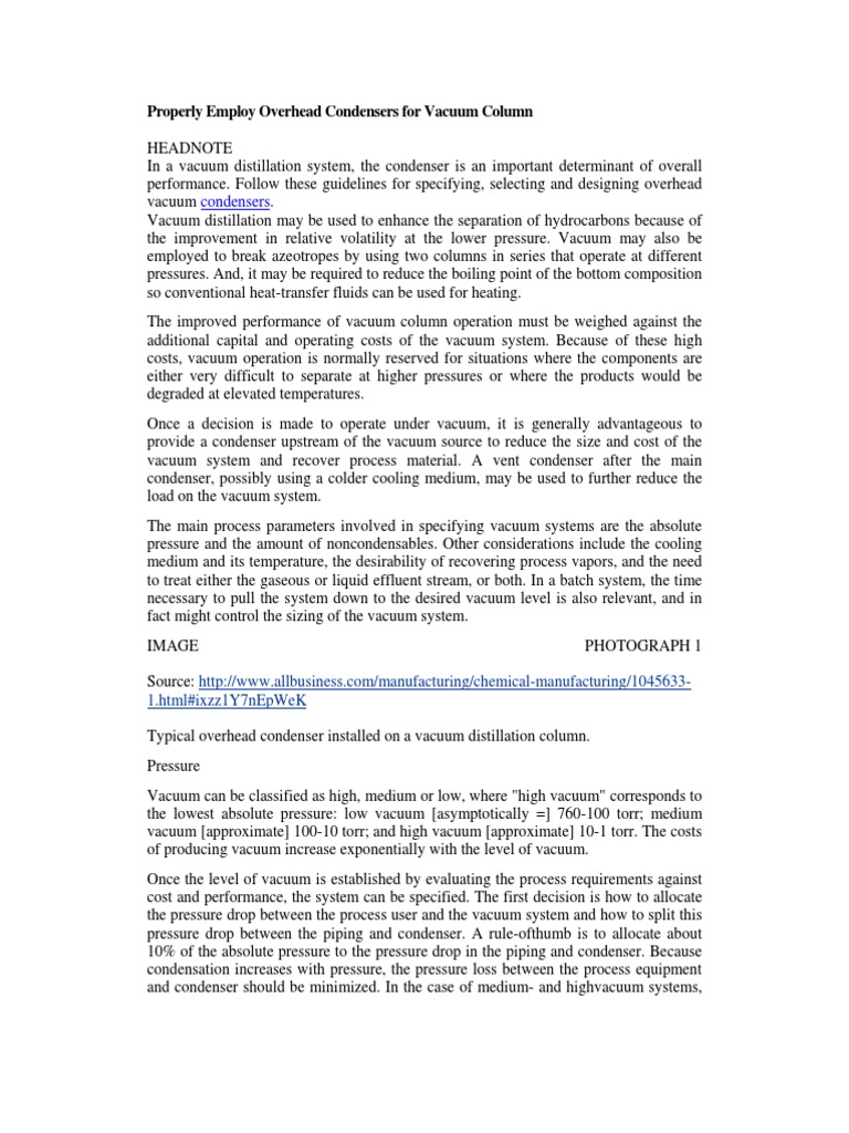 Overhead Condenser Guidelines for Vacuum Columns | PDF | Heat Exchanger ...
