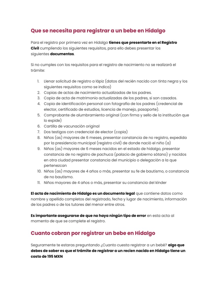 Requisitos para registrar a un bebé en Hidalgo | PDF | Ciencias sociales