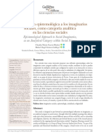 Aproximación Epistemológica A Los Imaginarios Sociales, Como Categoría Analítica en Las Ciencias Sociales