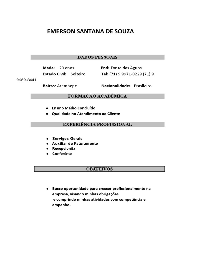 Currículo de Emerson PDF