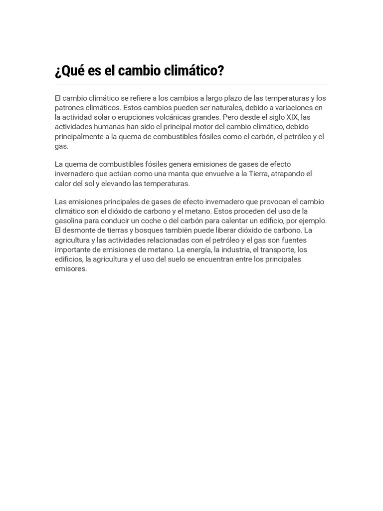 Impacto y soluciones del cambio climático | PDF | Gases de efecto ...