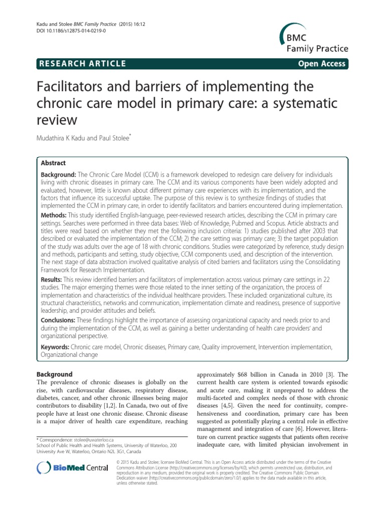 Facilitators and Barriers of Implementing The Chronic Care Model in ...