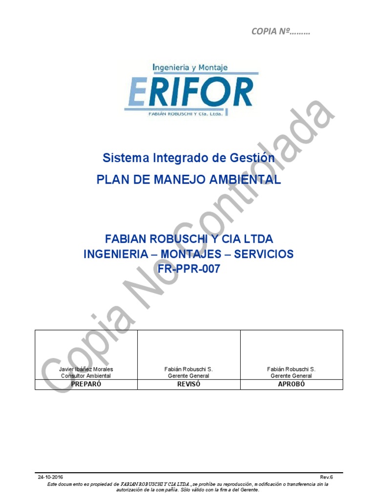 Plan de Manejo Ambiental FR-PPR-007 | PDF | Residuos | Entorno natural