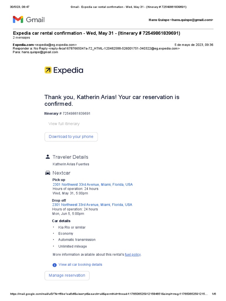 Expedia Car Rental Confirmation Details | PDF | Car Rental | Driver's ...