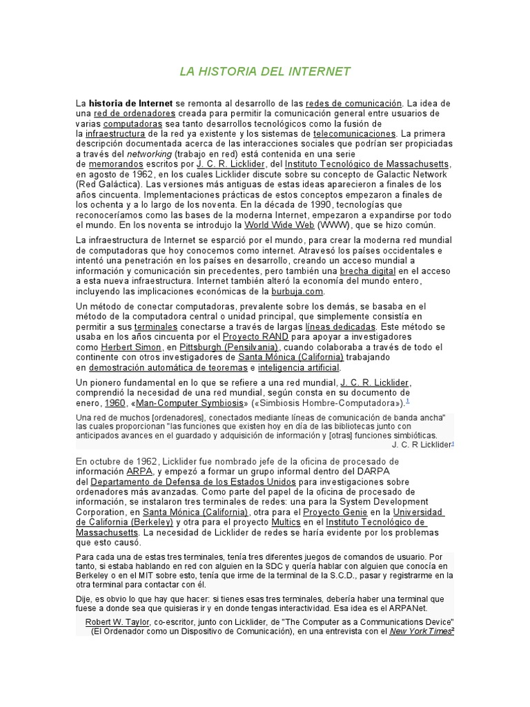 Historia del Internet: Orígenes y Evolución | PDF | Internet | Red de ...