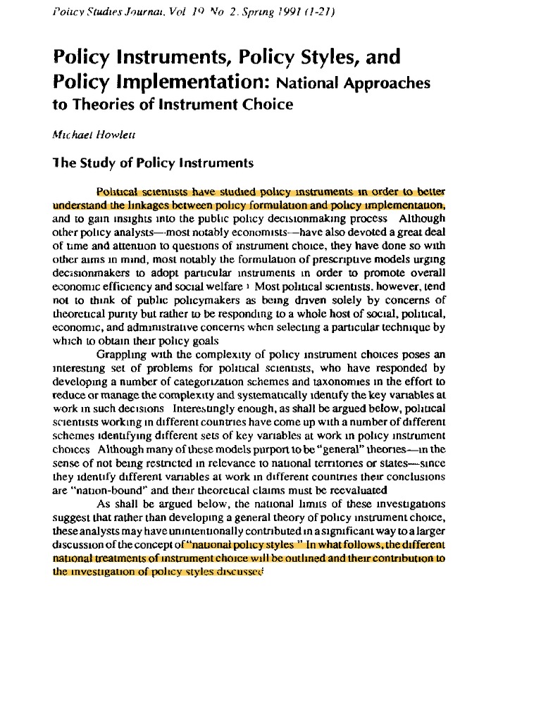 Howlett 1991 Policy Instruments, Policy Styles and Policy ...