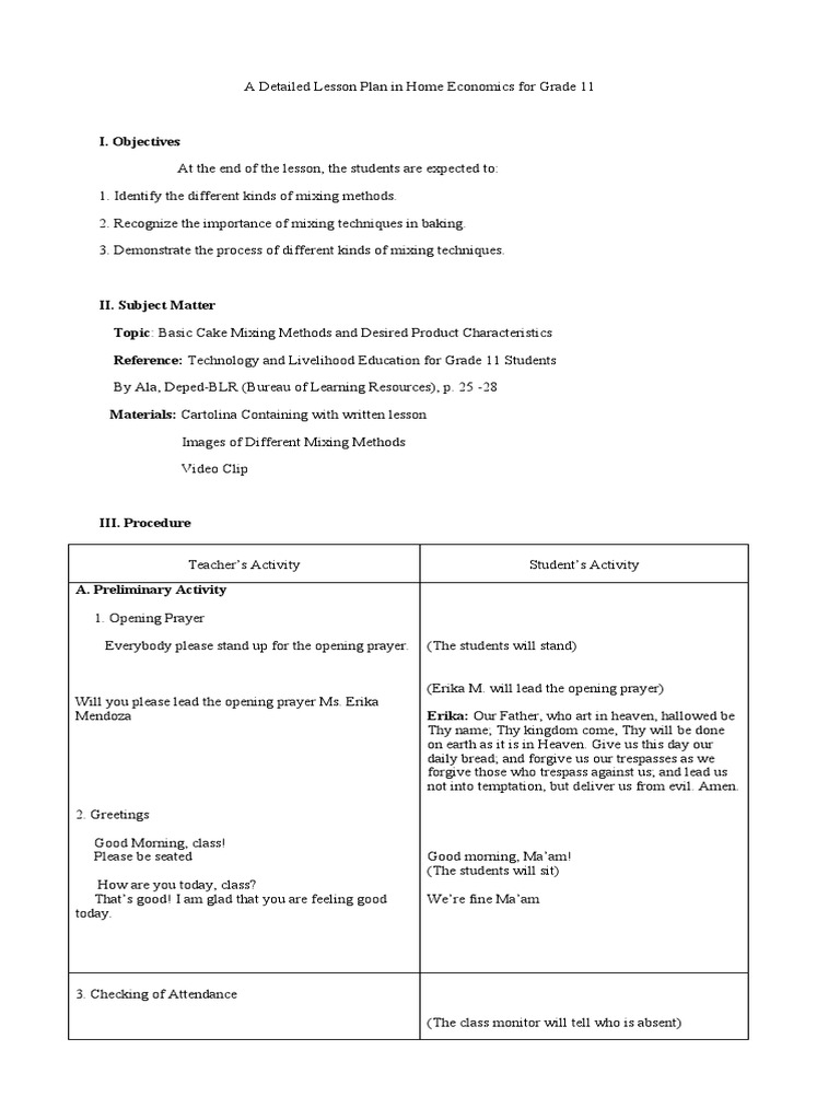 A Detailed Lesson Plan in Home Economics For Grade 11 | PDF