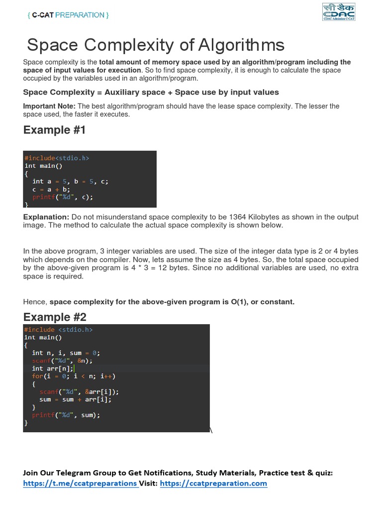Space Complexity of Algorithms | PDF | Computing | Algorithms