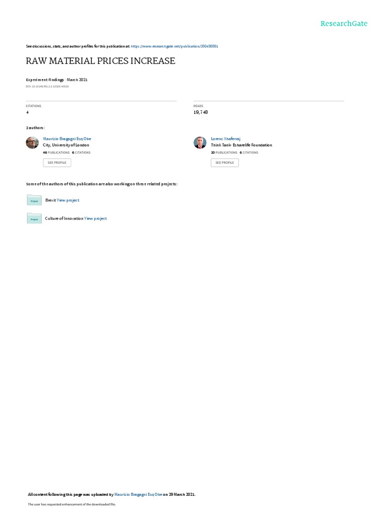 Raw Material Prices Increase March 2021 PDF Inflation Prices