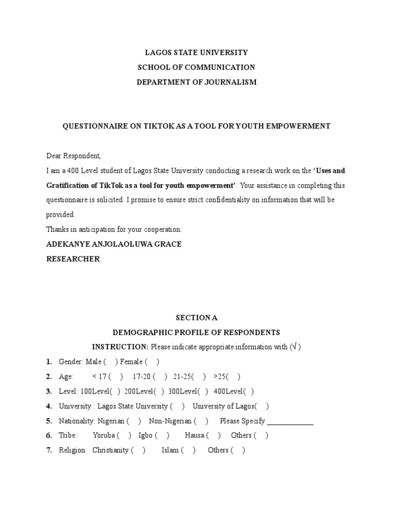 Tiktok Questionnaire | PDF | Empowerment