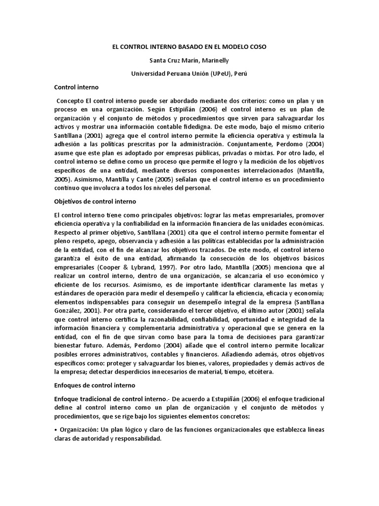 El Control Interno Basado en El Modelo Coso | PDF | Evaluación ...