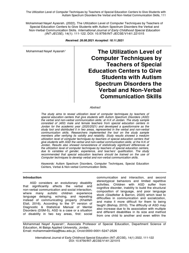 Computer Techniques for ASD Communication Skills | PDF | Autism ...