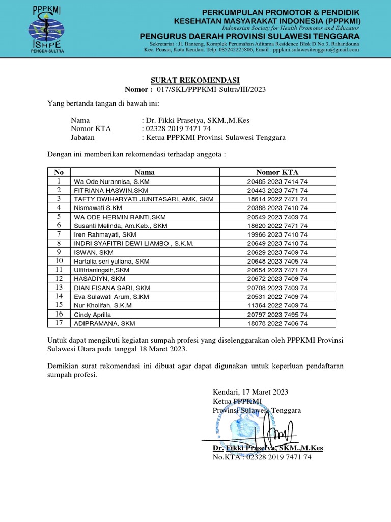 Rekomendasi Sumpah Profesi PPPKMI 2023 | PDF