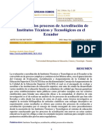 Análisis de Los Procesos de Acreditación de Institutos Técnicos y Tecnológicos en El Ecuador