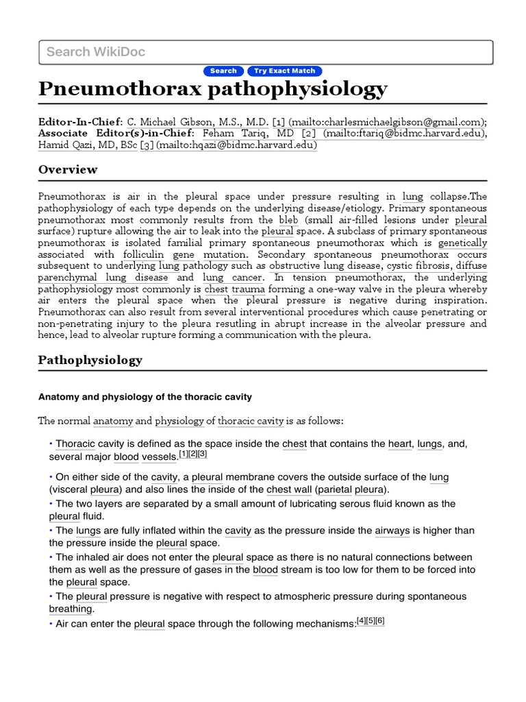 Pneumothorax pathophysiology wikidoc PDF Lung Causes Of Death